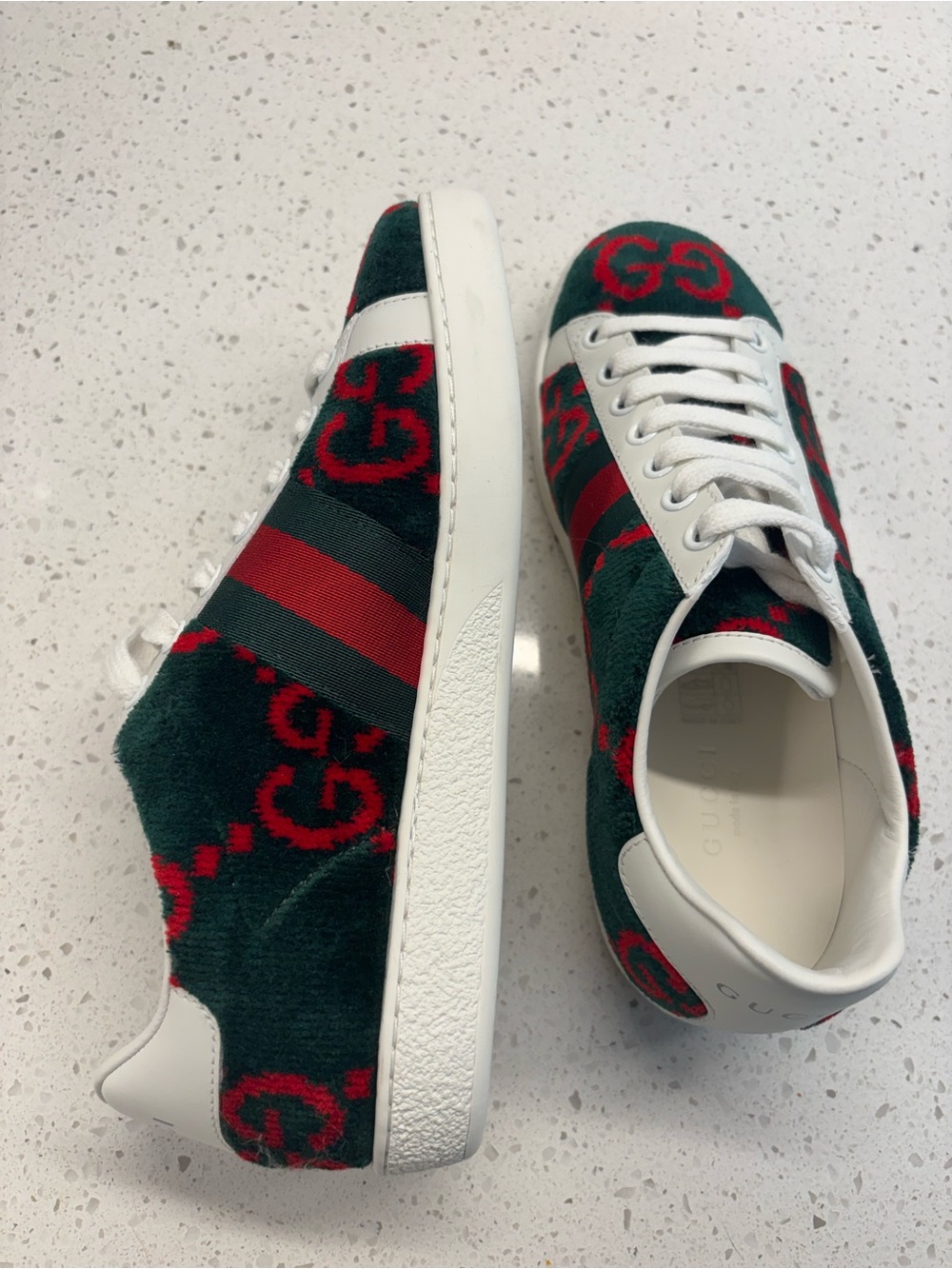 Green & Red Velvet GG Ace Sneakers - Picture 5 of 11